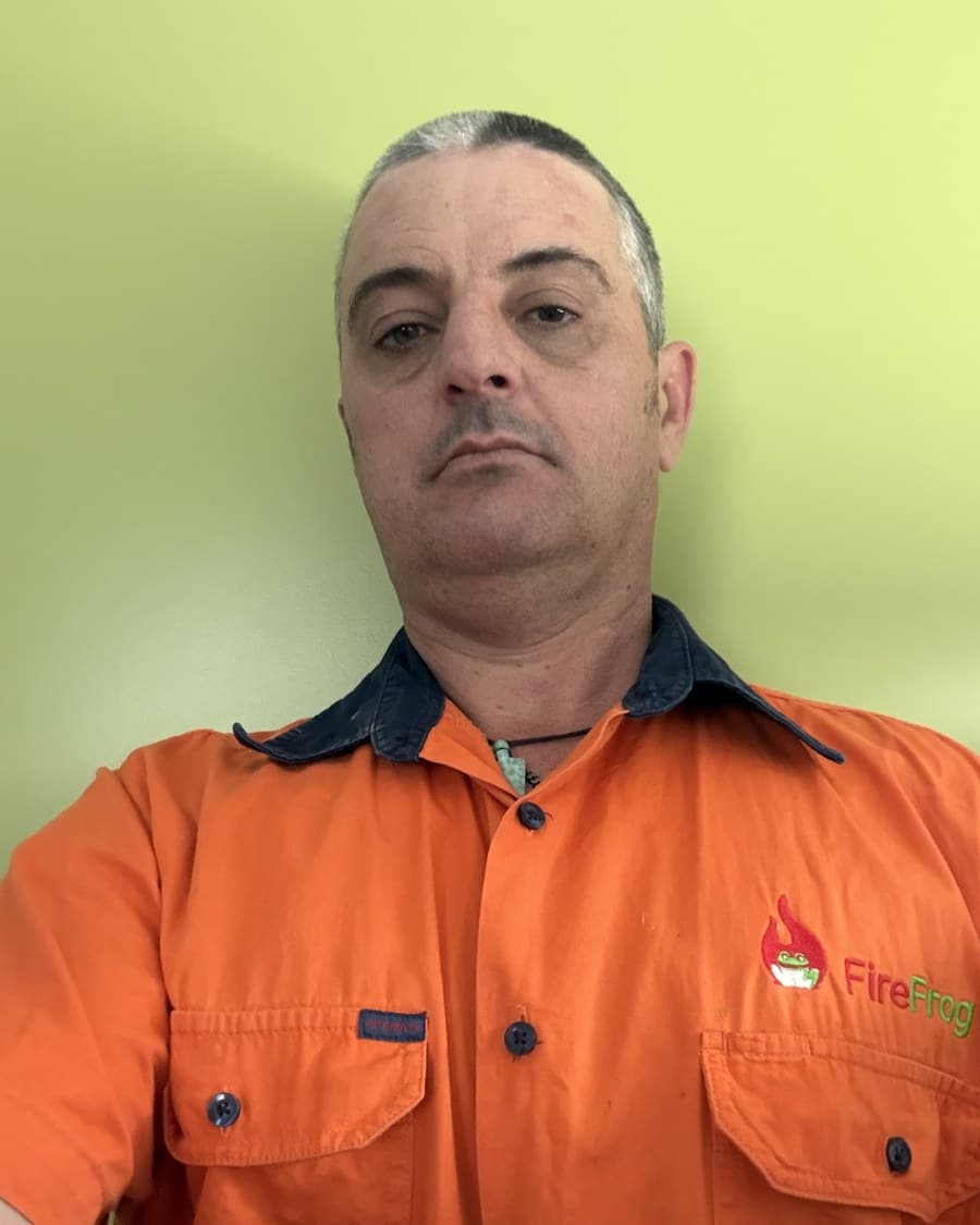 Andy Leaf-Milham of Fire Frog on site in Fire Frog uniform